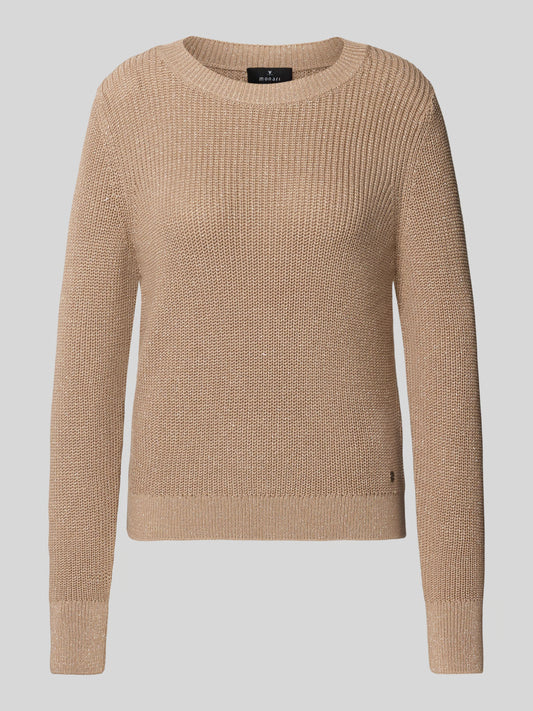 Strickpullover mit gerippten Abschlüssen in hellbraun