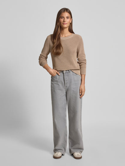 Strickpullover mit gerippten Abschlüssen in hellbraun