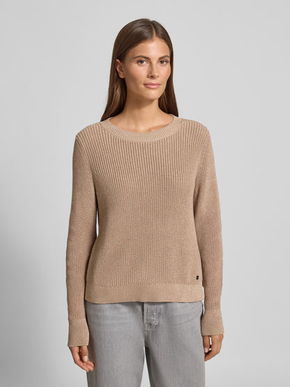 Strickpullover mit gerippten Abschlüssen in hellbraun