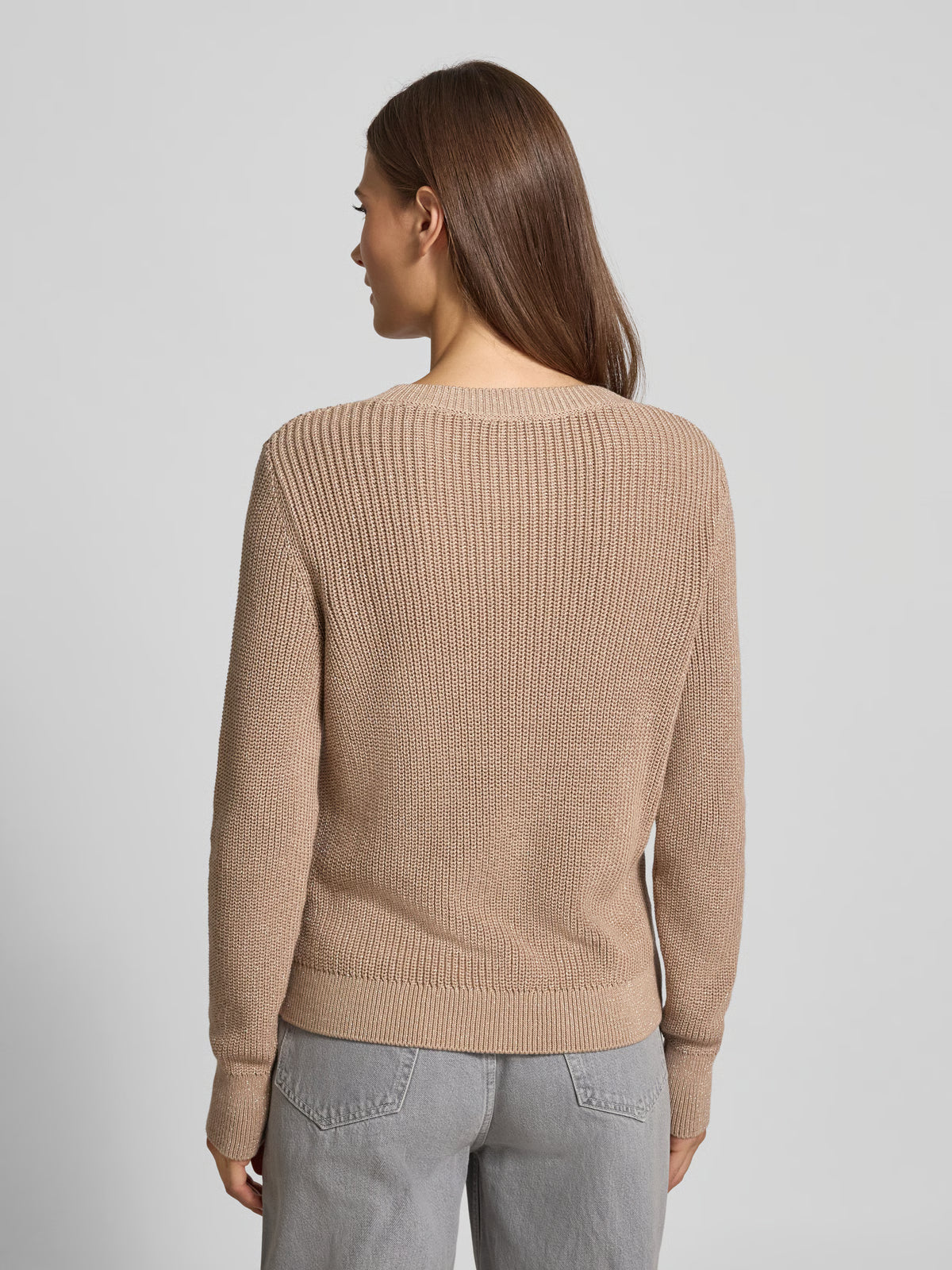 Strickpullover mit gerippten Abschlüssen in hellbraun