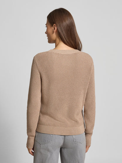 Strickpullover mit gerippten Abschlüssen in hellbraun