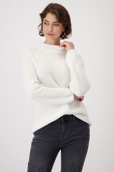 Basic Stehkragen Pullover Perlfang in offwhite