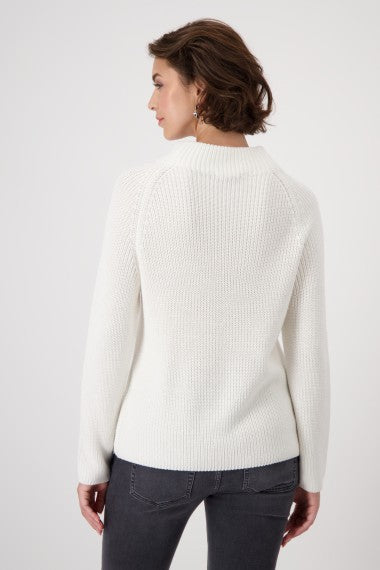 Basic Stehkragen Pullover Perlfang in offwhite