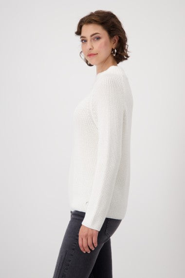 Basic Stehkragen Pullover Perlfang in offwhite